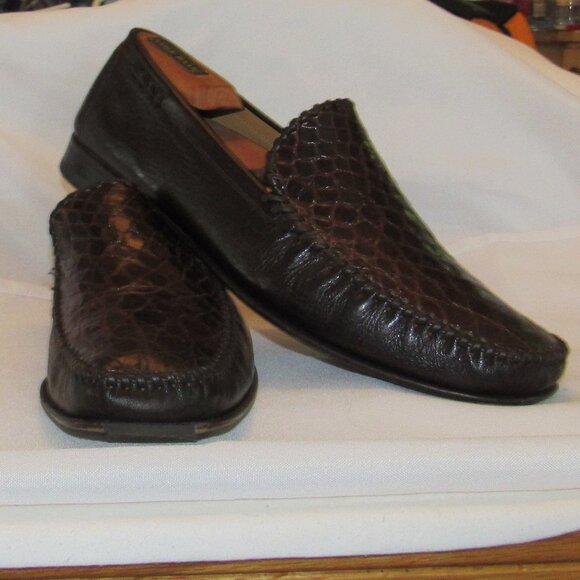 Mezlan Brown Genuine Crocodile Loafers/Moccasins Size 12 Made in Spain EUC - Picture 1 of 13